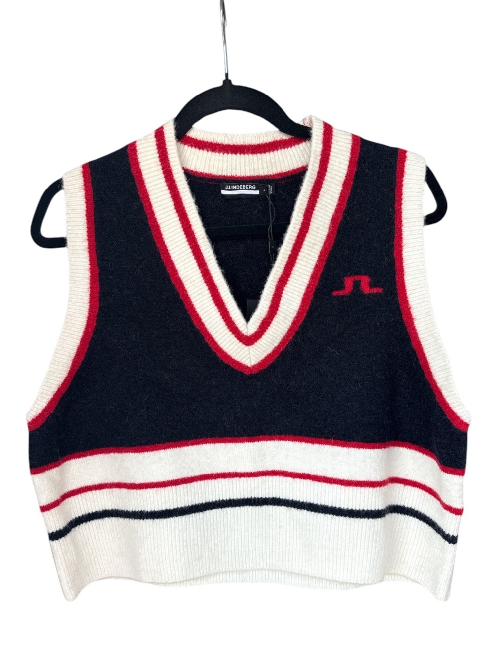 NWT J.Lindeberg Navy & White Striped Knit Vest wool blend